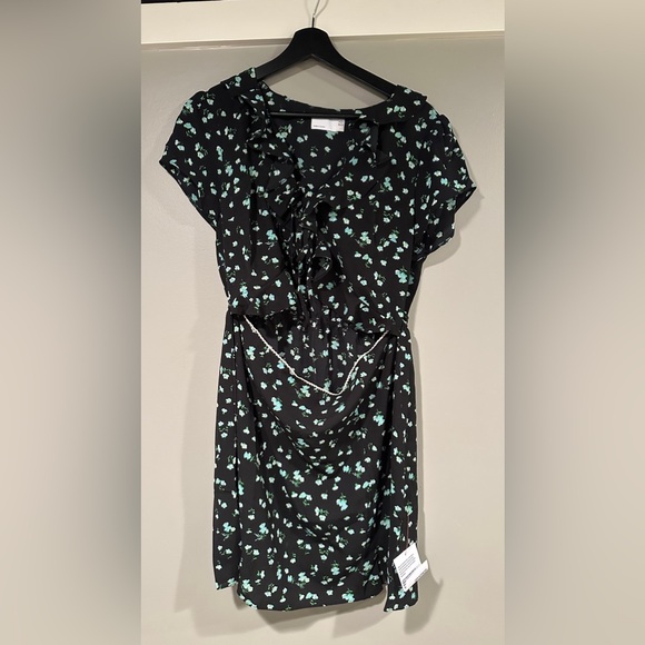 ASOS DESIGN lace trim ruffle bodice mini tea dress in black ditsy - Picture 4 of 7